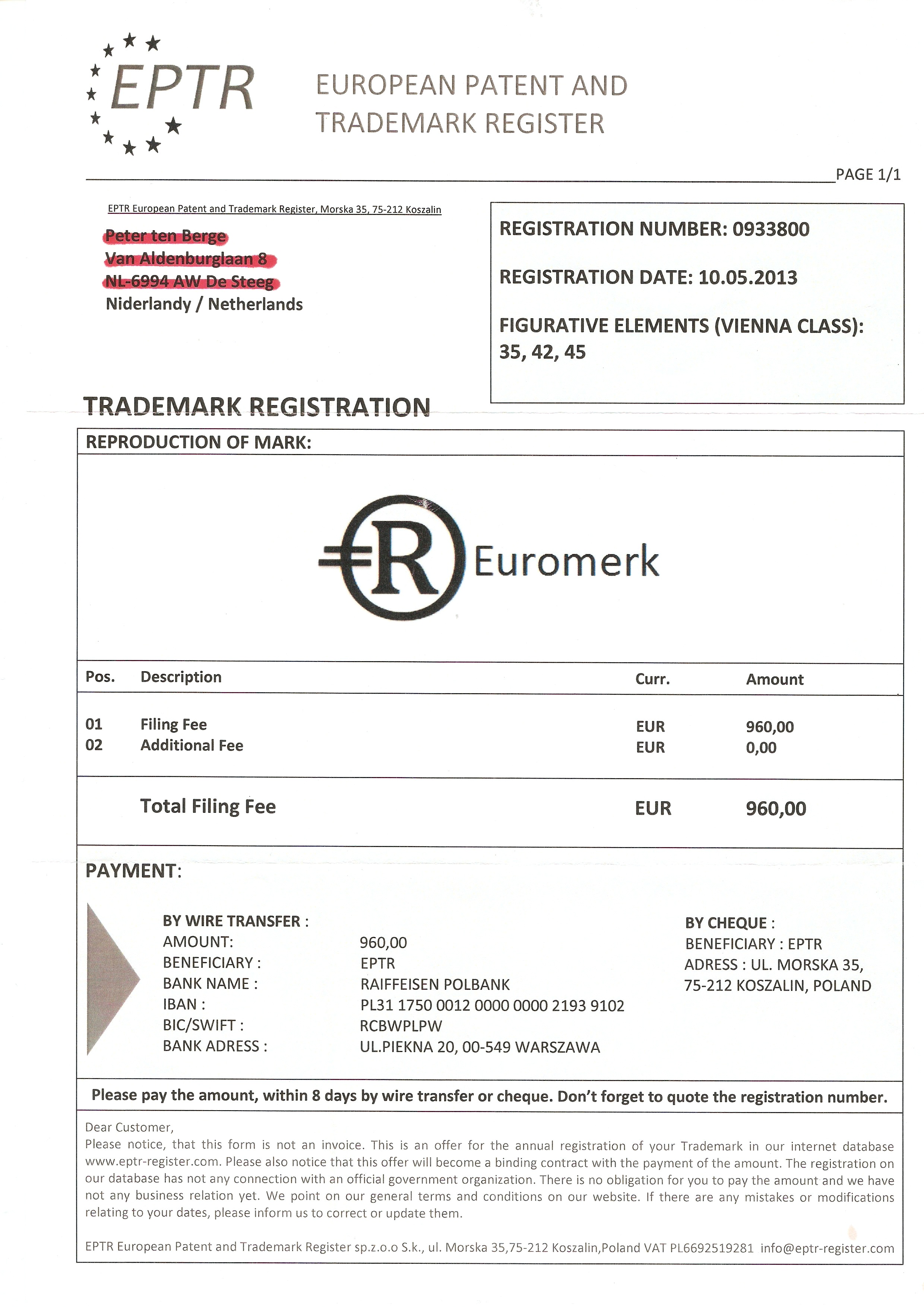 European Patent en Trademark Register